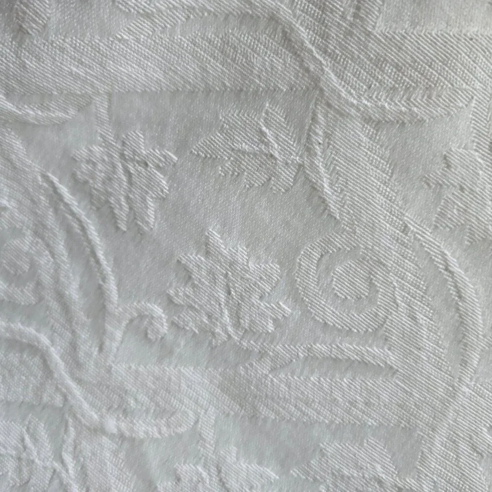 Vintage Handmade Tablecloth Textured Fabric Beige Rounded Oblong 89” x 68”